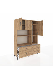 Hyperion Dolap 8 Raflı 5 Çekmeceli 3 Kapaklı 132x44x195 Çam-Çam/Çam
