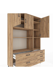 Hyperion Dolap 8 Raflı 5 Çekmeceli 3 Kapaklı 132x44x195 Çam-Çam/Çam