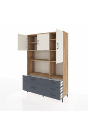 Hyperion Dolap 8 Raflı 5 Çekmeceli 3 Kapaklı 132x44x195 Çam-Aytaşı/Antrasit