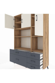 Hyperion Dolap 8 Raflı 5 Çekmeceli 3 Kapaklı 132x44x195 Çam-Aytaşı/Antrasit