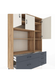 Hyperion Dolap 8 Raflı 5 Çekmeceli 3 Kapaklı 132x44x195 Çam-Aytaşı/Antrasit