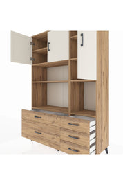Hyperion Dolap 8 Raflı 5 Çekmeceli 3 Kapaklı 132x44x195 Çam-Aytaşı/Çam
