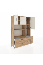 Hyperion Dolap 8 Raflı 5 Çekmeceli 3 Kapaklı 132x44x195 Çam-Aytaşı/Çam