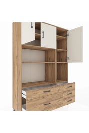 Hyperion Dolap 8 Raflı 5 Çekmeceli 3 Kapaklı 132x44x195 Çam-Aytaşı/Çam
