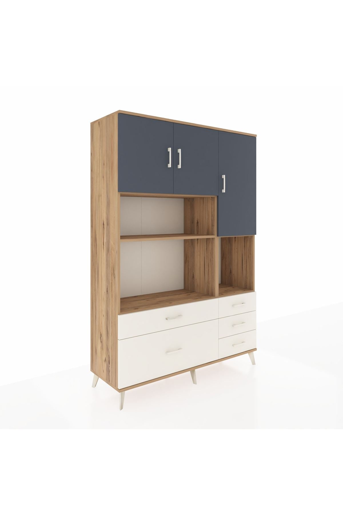 Hyperion Dolap 8 Raflı 5 Çekmeceli 3 Kapaklı 132x44x195 Çam-Antrasit/Aytaşı