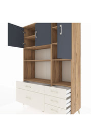 Hyperion Dolap 8 Raflı 5 Çekmeceli 3 Kapaklı 132x44x195 Çam-Antrasit/Aytaşı