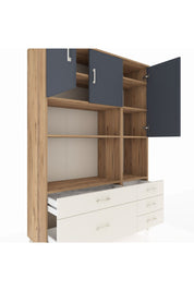 Hyperion Dolap 8 Raflı 5 Çekmeceli 3 Kapaklı 132x44x195 Çam-Antrasit/Aytaşı