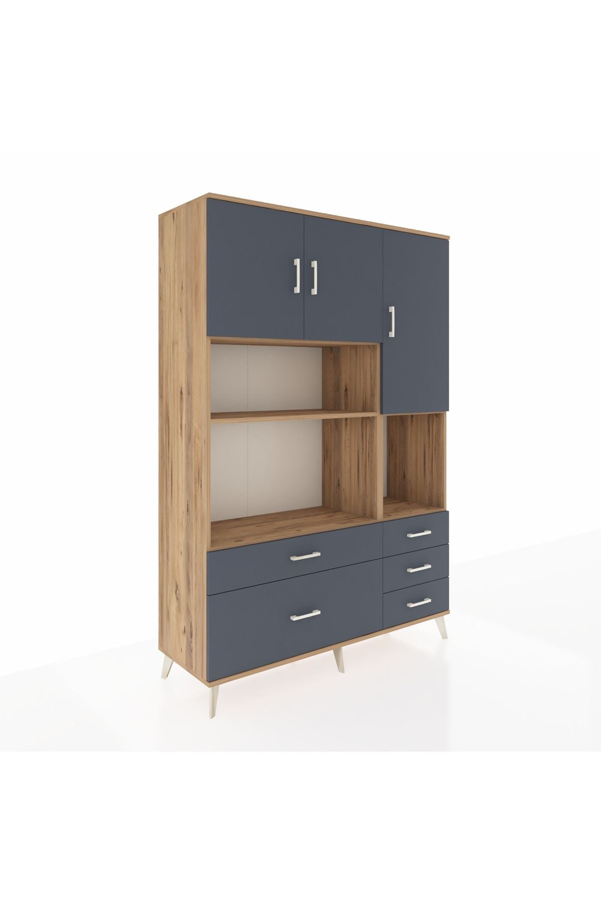 Hyperion Dolap 8 Raflı 5 Çekmeceli 3 Kapaklı 132x44x195 Çam-Antrasit/Antrasit