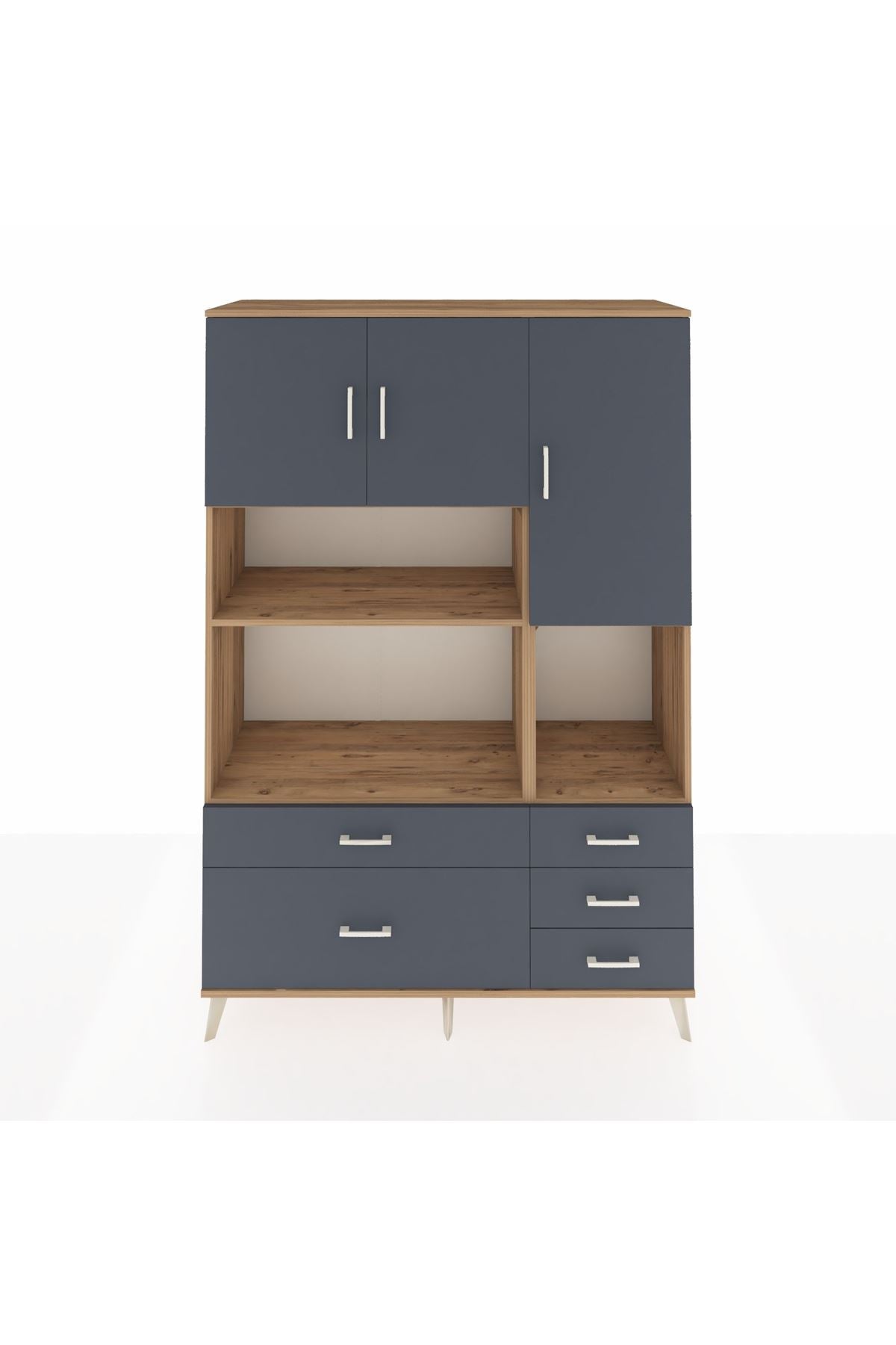 Hyperion Dolap 8 Raflı 5 Çekmeceli 3 Kapaklı 132x44x195 Çam-Antrasit/Antrasit