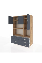 Hyperion Dolap 8 Raflı 5 Çekmeceli 3 Kapaklı 132x44x195 Çam-Antrasit/Antrasit