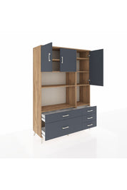 Hyperion Dolap 8 Raflı 5 Çekmeceli 3 Kapaklı 132x44x195 Çam-Antrasit/Antrasit