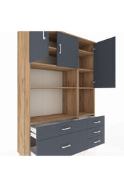 Hyperion Dolap 8 Raflı 5 Çekmeceli 3 Kapaklı 132x44x195 Çam-Antrasit/Antrasit