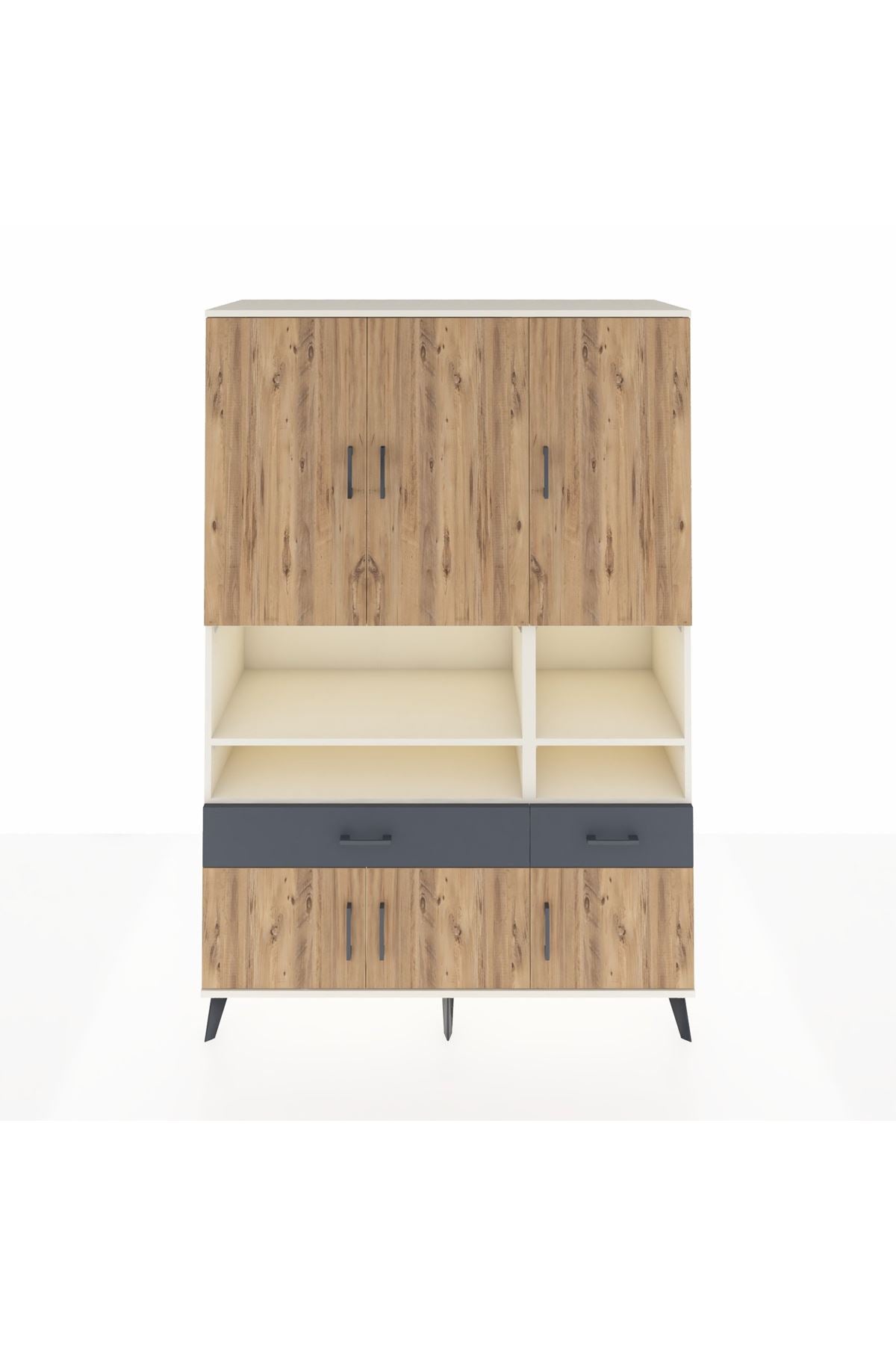 Hyperion Dolap 8 Raflı 2 Çekmeceli 6 Kapaklı 132x44x195 Aytaşı-Çam/Antrasit