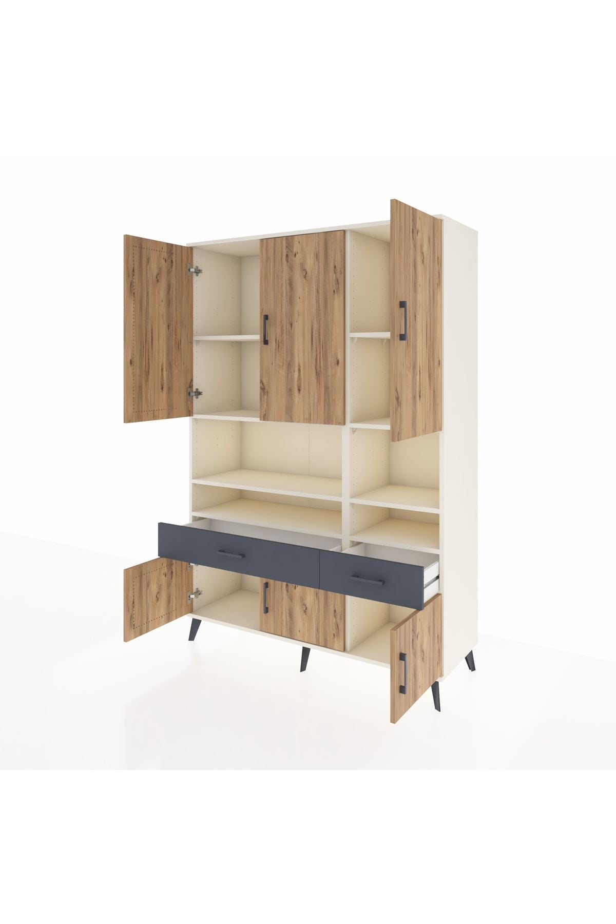 Hyperion Dolap 8 Raflı 2 Çekmeceli 6 Kapaklı 132x44x195 Aytaşı-Çam/Antrasit