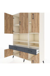 Hyperion Dolap 8 Raflı 2 Çekmeceli 6 Kapaklı 132x44x195 Aytaşı-Çam/Antrasit