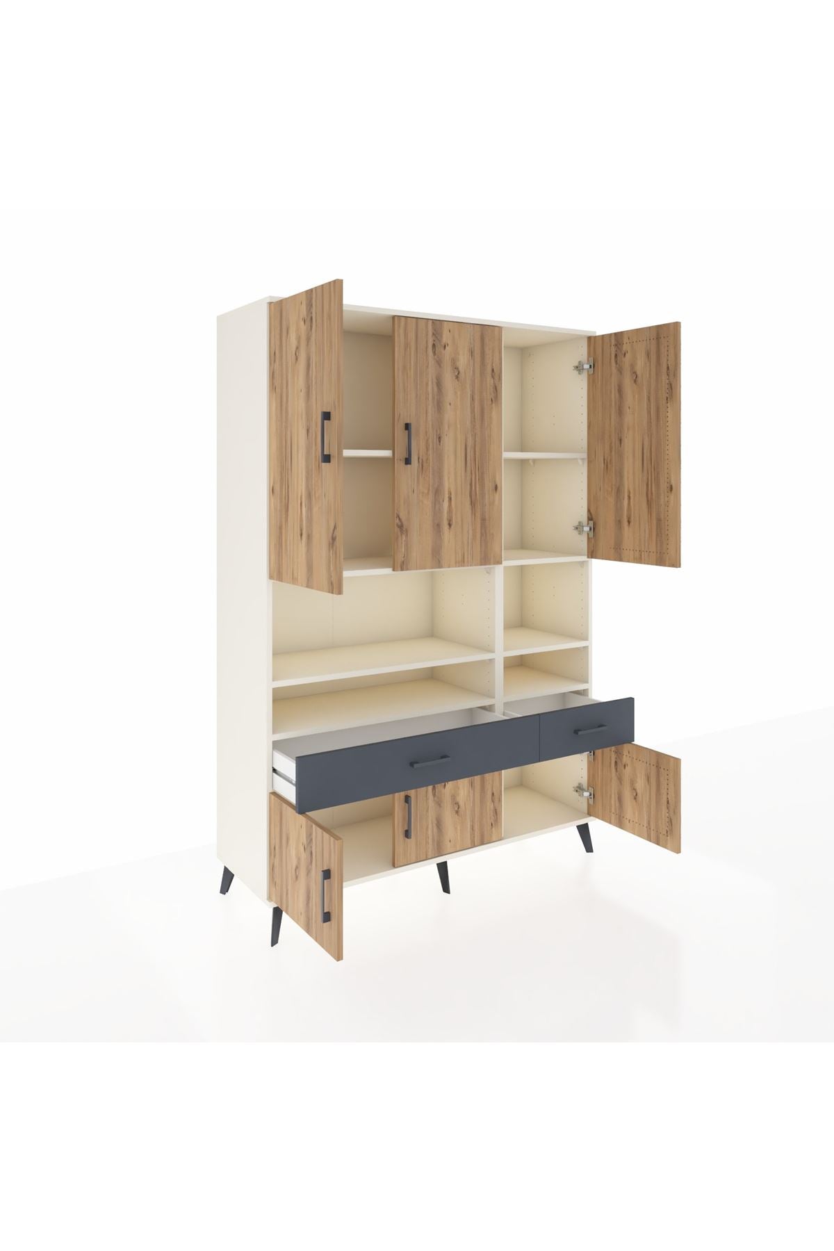 Hyperion Dolap 8 Raflı 2 Çekmeceli 6 Kapaklı 132x44x195 Aytaşı-Çam/Antrasit