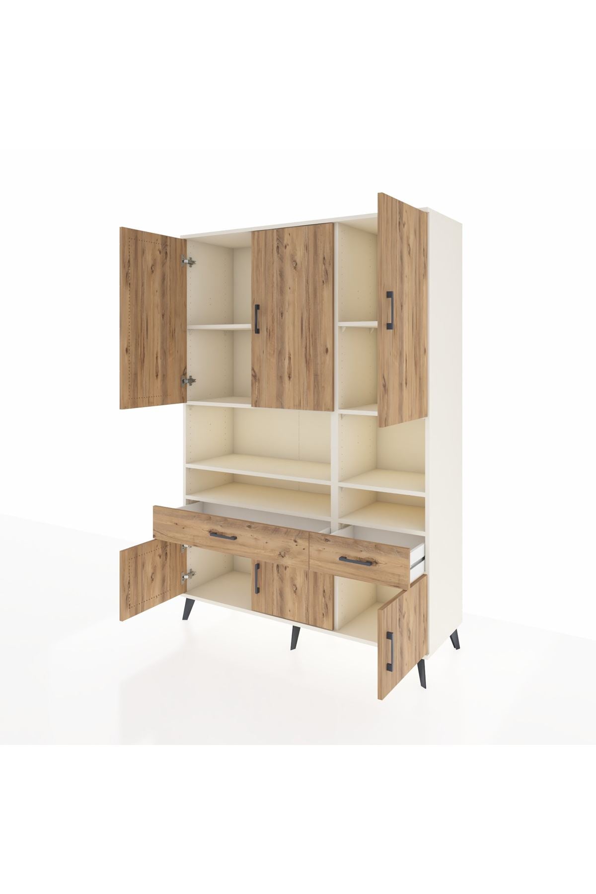 Hyperion Dolap 8 Raflı 2 Çekmeceli 6 Kapaklı 132x44x195 Aytaşı-Çam/Çam