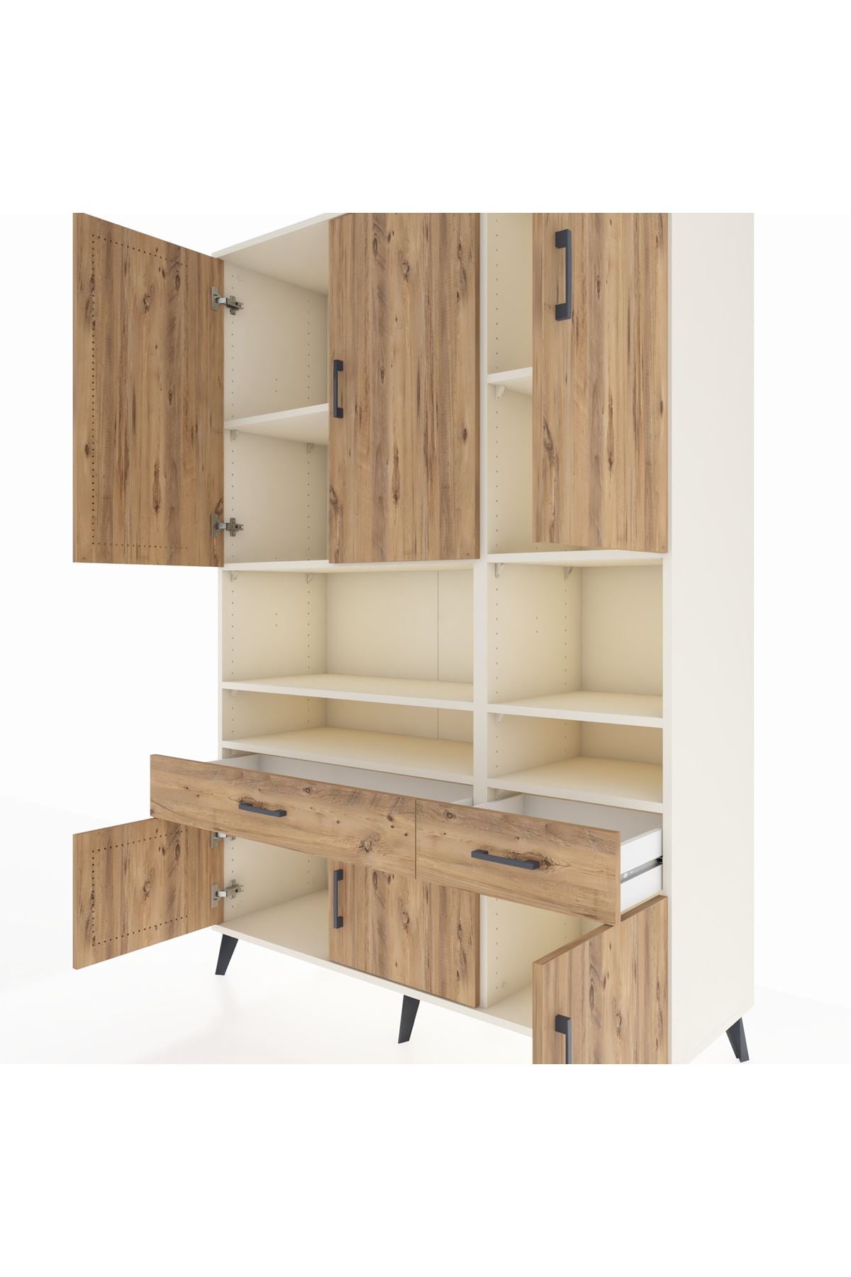 Hyperion Dolap 8 Raflı 2 Çekmeceli 6 Kapaklı 132x44x195 Aytaşı-Çam/Çam