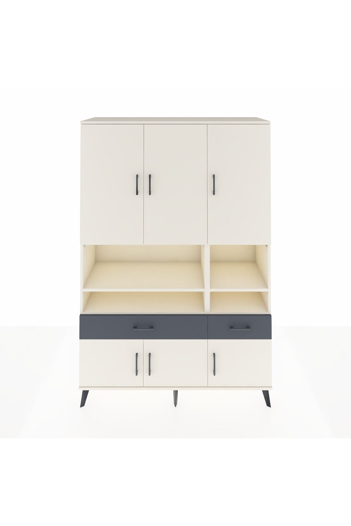 Hyperion Dolap 8 Raflı 2 Çekmeceli 6 Kapaklı 132x44x195 Aytaşı-Aytaşı/Antrasit