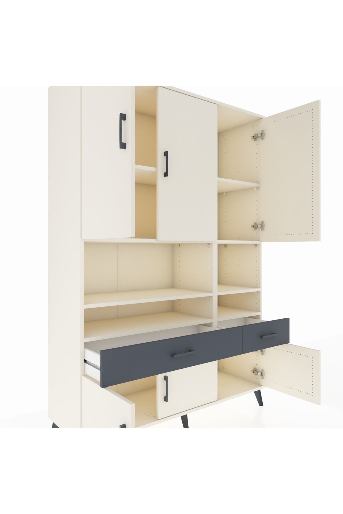 Hyperion Dolap 8 Raflı 2 Çekmeceli 6 Kapaklı 132x44x195 Aytaşı-Aytaşı/Antrasit