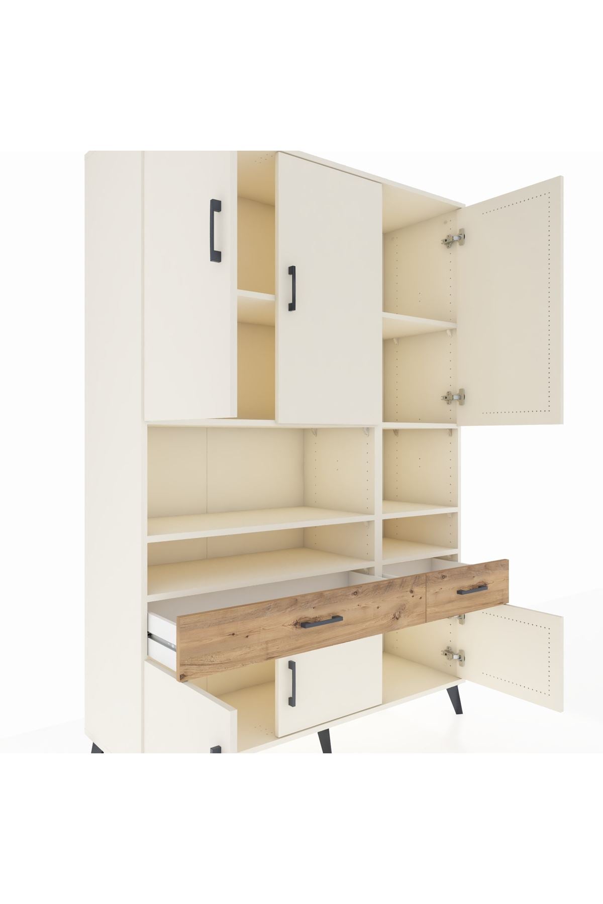 Hyperion Dolap 8 Raflı 2 Çekmeceli 6 Kapaklı 132x44x195 Aytaşı-Aytaşı/Çam