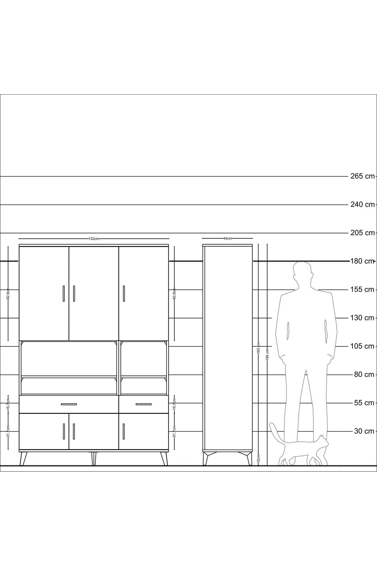 Hyperion Dolap 8 Raflı 2 Çekmeceli 6 Kapaklı 132x44x195 Aytaşı-Aytaşı/Çam