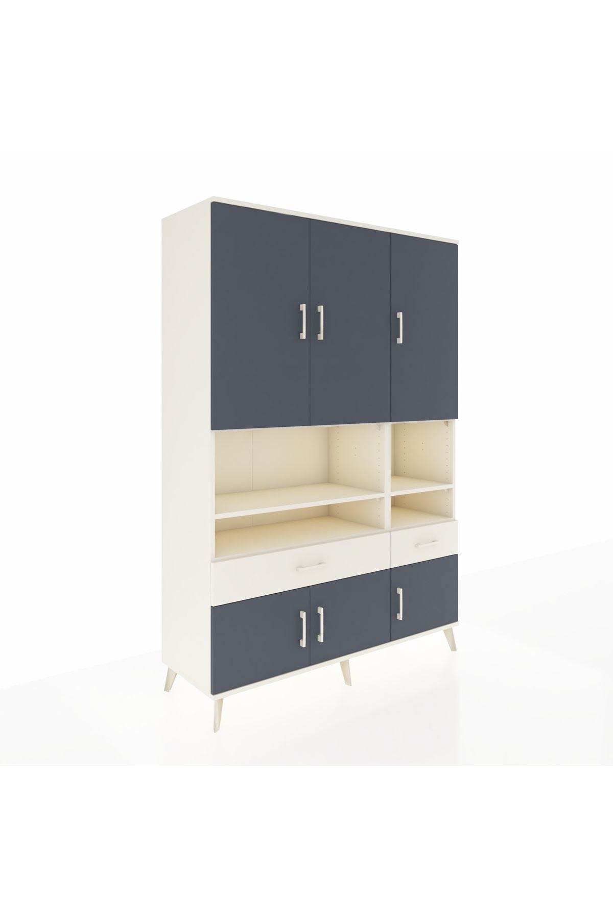 Hyperion Dolap 8 Raflı 2 Çekmeceli 6 Kapaklı 132x44x195 Aytaşı-Antrasit/Aytaşı