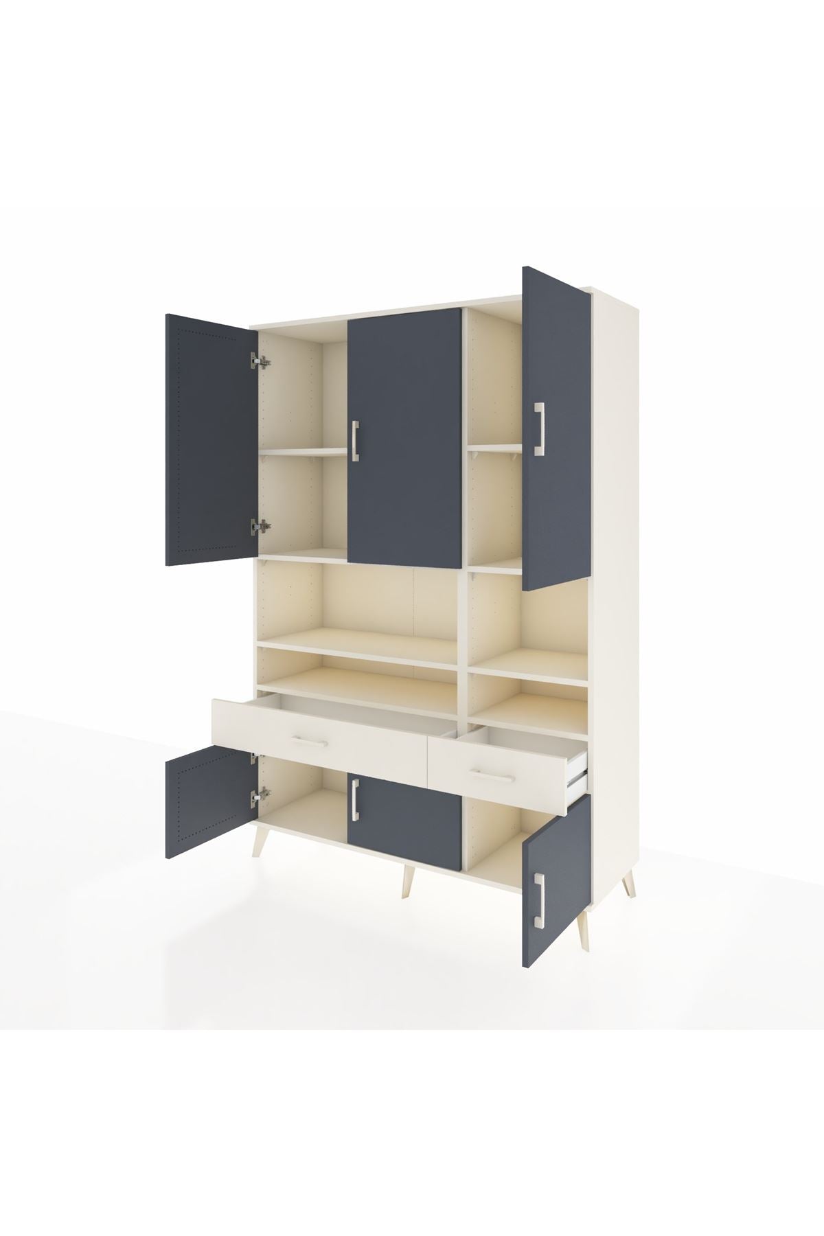 Hyperion Dolap 8 Raflı 2 Çekmeceli 6 Kapaklı 132x44x195 Aytaşı-Antrasit/Aytaşı