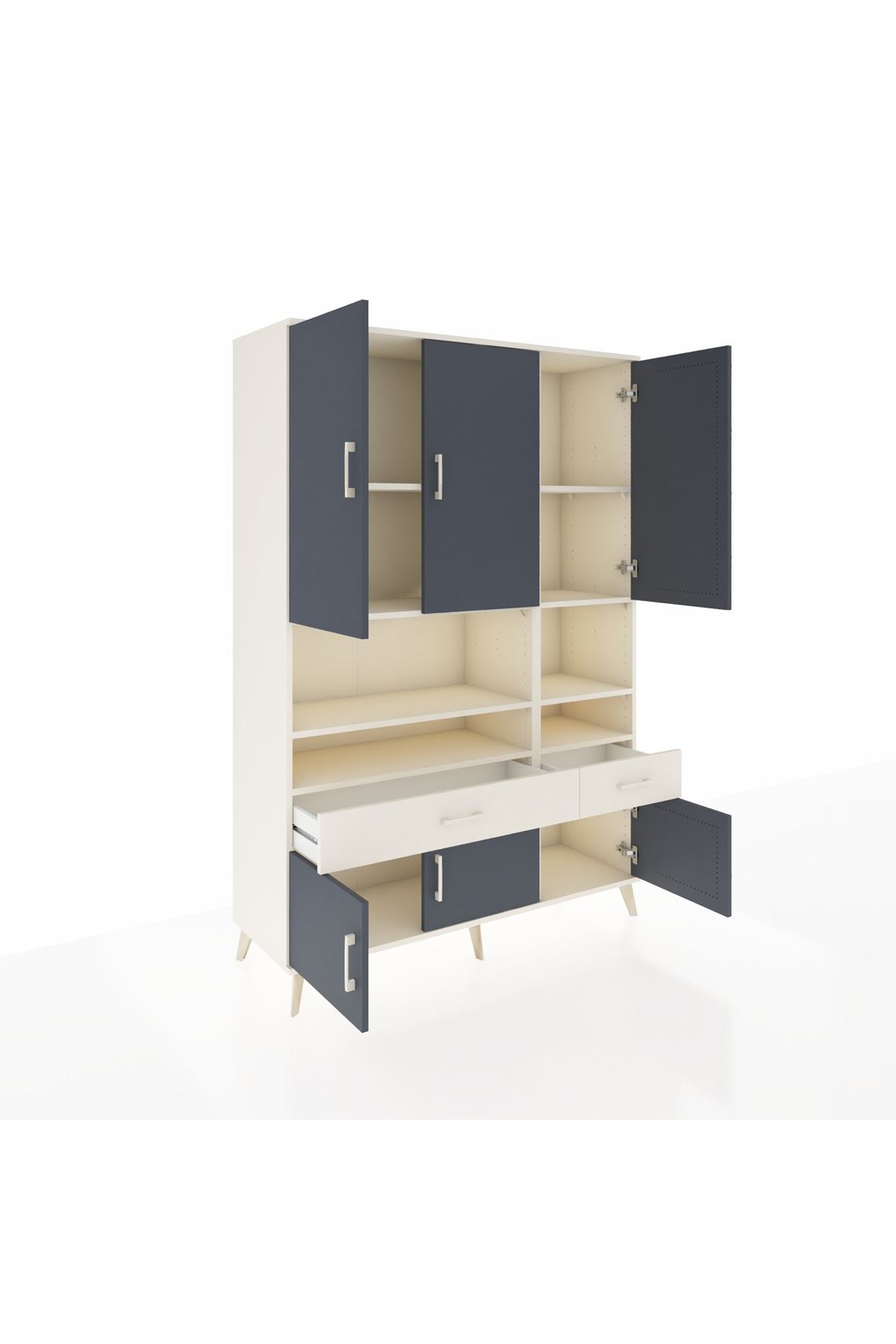 Hyperion Dolap 8 Raflı 2 Çekmeceli 6 Kapaklı 132x44x195 Aytaşı-Antrasit/Aytaşı