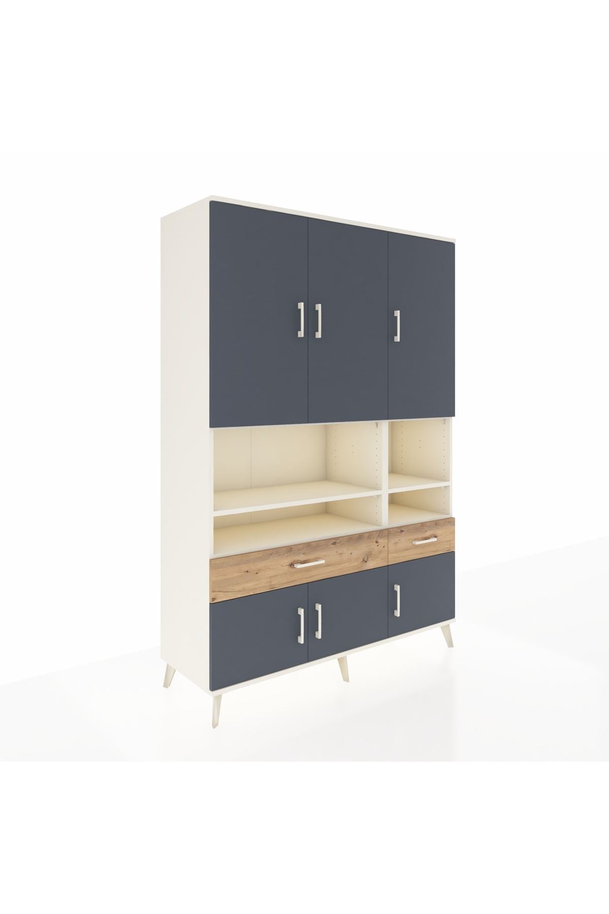 Hyperion Dolap 8 Raflı 2 Çekmeceli 6 Kapaklı 132x44x195 Aytaşı-Antrasit/Çam