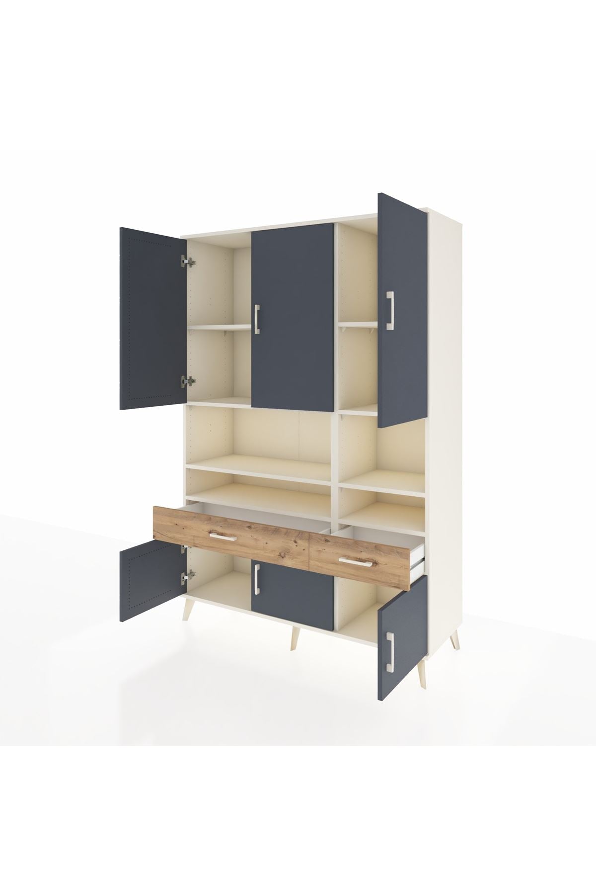 Hyperion Dolap 8 Raflı 2 Çekmeceli 6 Kapaklı 132x44x195 Aytaşı-Antrasit/Çam