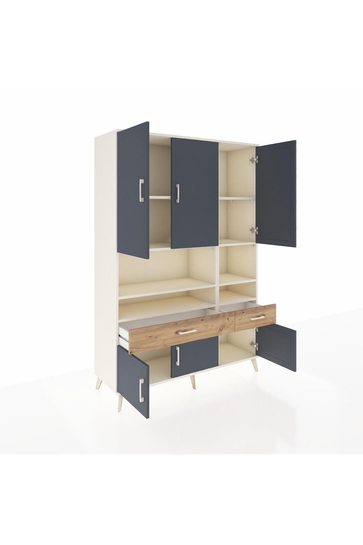 Hyperion Dolap 8 Raflı 2 Çekmeceli 6 Kapaklı 132x44x195 Aytaşı-Antrasit/Çam