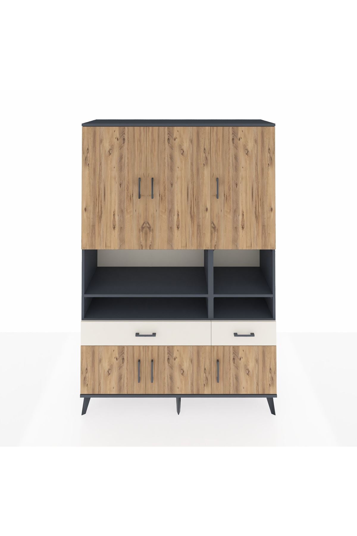 Hyperion Dolap 8 Raflı 2 Çekmeceli 6 Kapaklı 132x44x195 Antrasit-Çam/Aytaşı