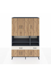 Hyperion Dolap 8 Raflı 2 Çekmeceli 6 Kapaklı 132x44x195 Antrasit-Çam/Aytaşı