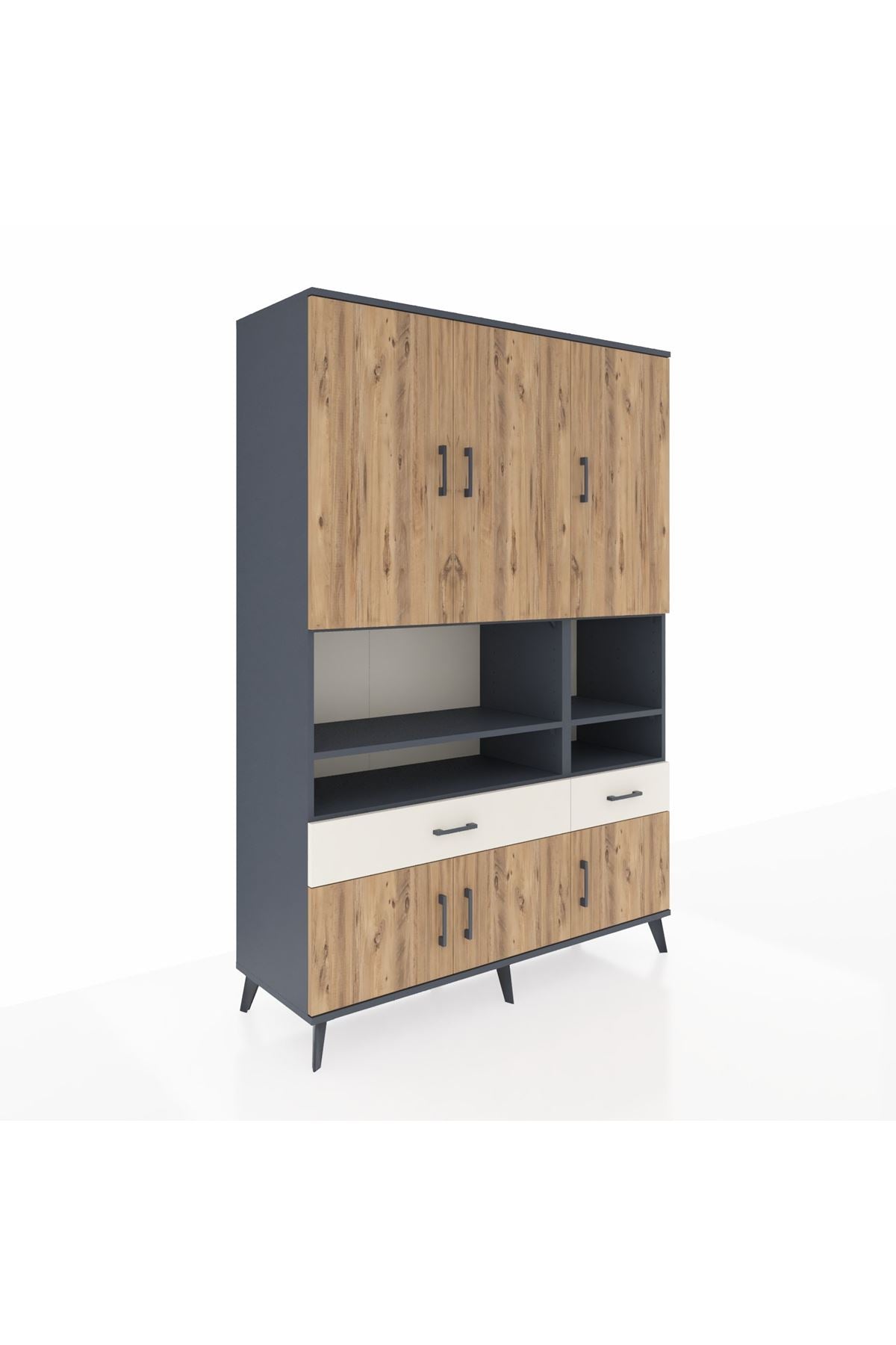 Hyperion Dolap 8 Raflı 2 Çekmeceli 6 Kapaklı 132x44x195 Antrasit-Çam/Aytaşı
