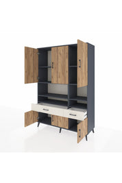 Hyperion Dolap 8 Raflı 2 Çekmeceli 6 Kapaklı 132x44x195 Antrasit-Çam/Aytaşı