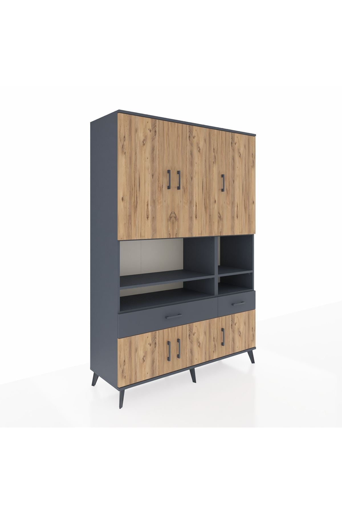 Hyperion Dolap 8 Raflı 2 Çekmeceli 6 Kapaklı 132x44x195 Antrasit-Çam/Antrasit