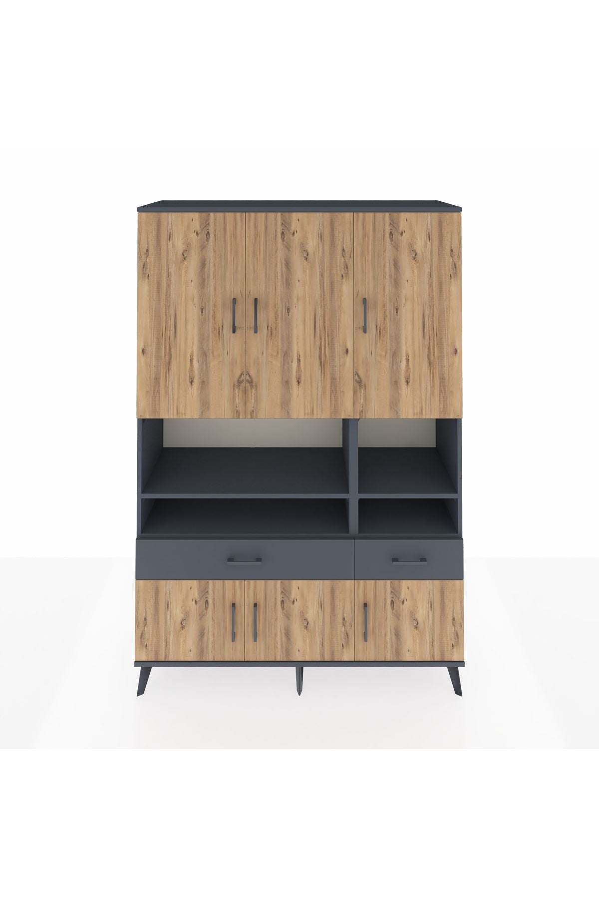 Hyperion Dolap 8 Raflı 2 Çekmeceli 6 Kapaklı 132x44x195 Antrasit-Çam/Antrasit