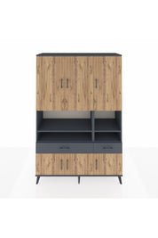 Hyperion Dolap 8 Raflı 2 Çekmeceli 6 Kapaklı 132x44x195 Antrasit-Çam/Antrasit