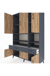 Hyperion Dolap 8 Raflı 2 Çekmeceli 6 Kapaklı 132x44x195 Antrasit-Çam/Antrasit