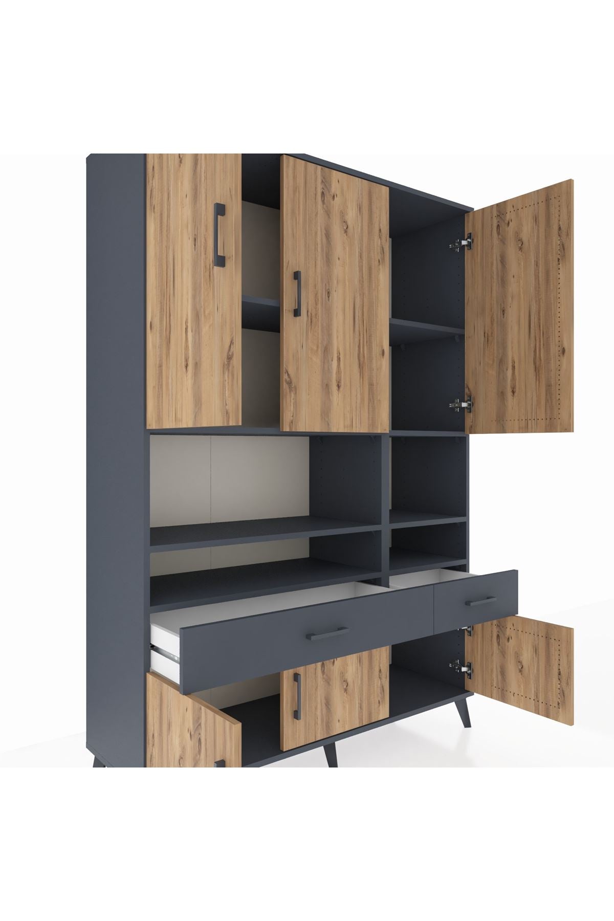 Hyperion Dolap 8 Raflı 2 Çekmeceli 6 Kapaklı 132x44x195 Antrasit-Çam/Antrasit