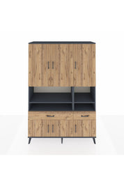 Hyperion Dolap 8 Raflı 2 Çekmeceli 6 Kapaklı 132x44x195 Antrasit-Çam/Çam