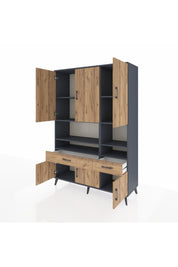 Hyperion Dolap 8 Raflı 2 Çekmeceli 6 Kapaklı 132x44x195 Antrasit-Çam/Çam