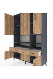 Hyperion Dolap 8 Raflı 2 Çekmeceli 6 Kapaklı 132x44x195 Antrasit-Çam/Çam