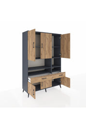 Hyperion Dolap 8 Raflı 2 Çekmeceli 6 Kapaklı 132x44x195 Antrasit-Çam/Çam