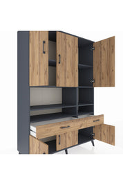 Hyperion Dolap 8 Raflı 2 Çekmeceli 6 Kapaklı 132x44x195 Antrasit-Çam/Çam