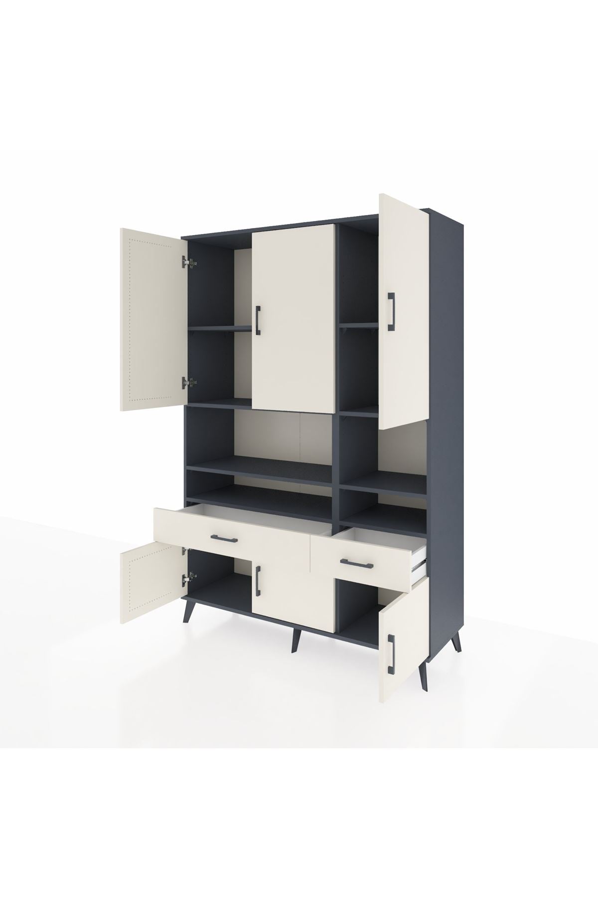 Hyperion Dolap 8 Raflı 2 Çekmeceli 6 Kapaklı 132x44x195 Antrasit-Aytaşı/Aytaşı
