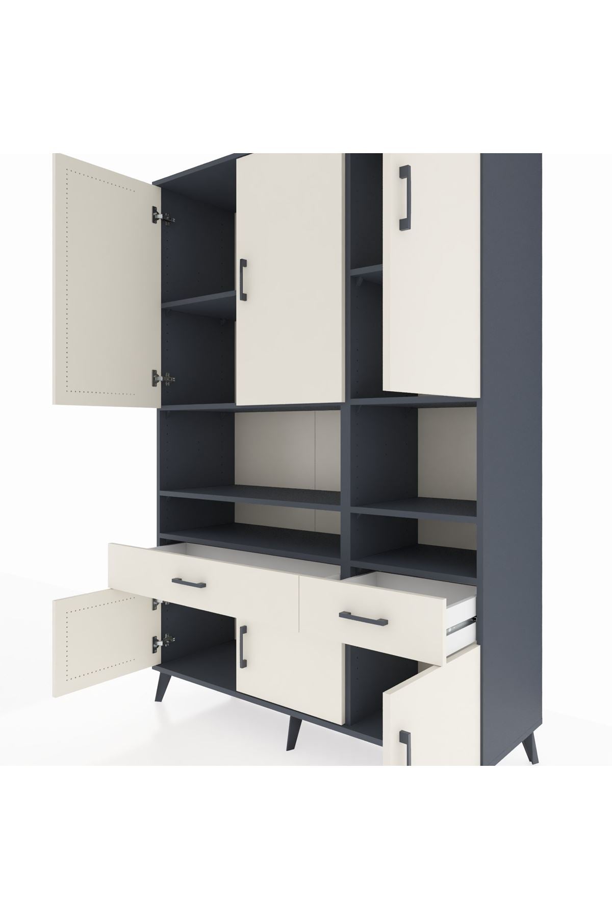 Hyperion Dolap 8 Raflı 2 Çekmeceli 6 Kapaklı 132x44x195 Antrasit-Aytaşı/Aytaşı