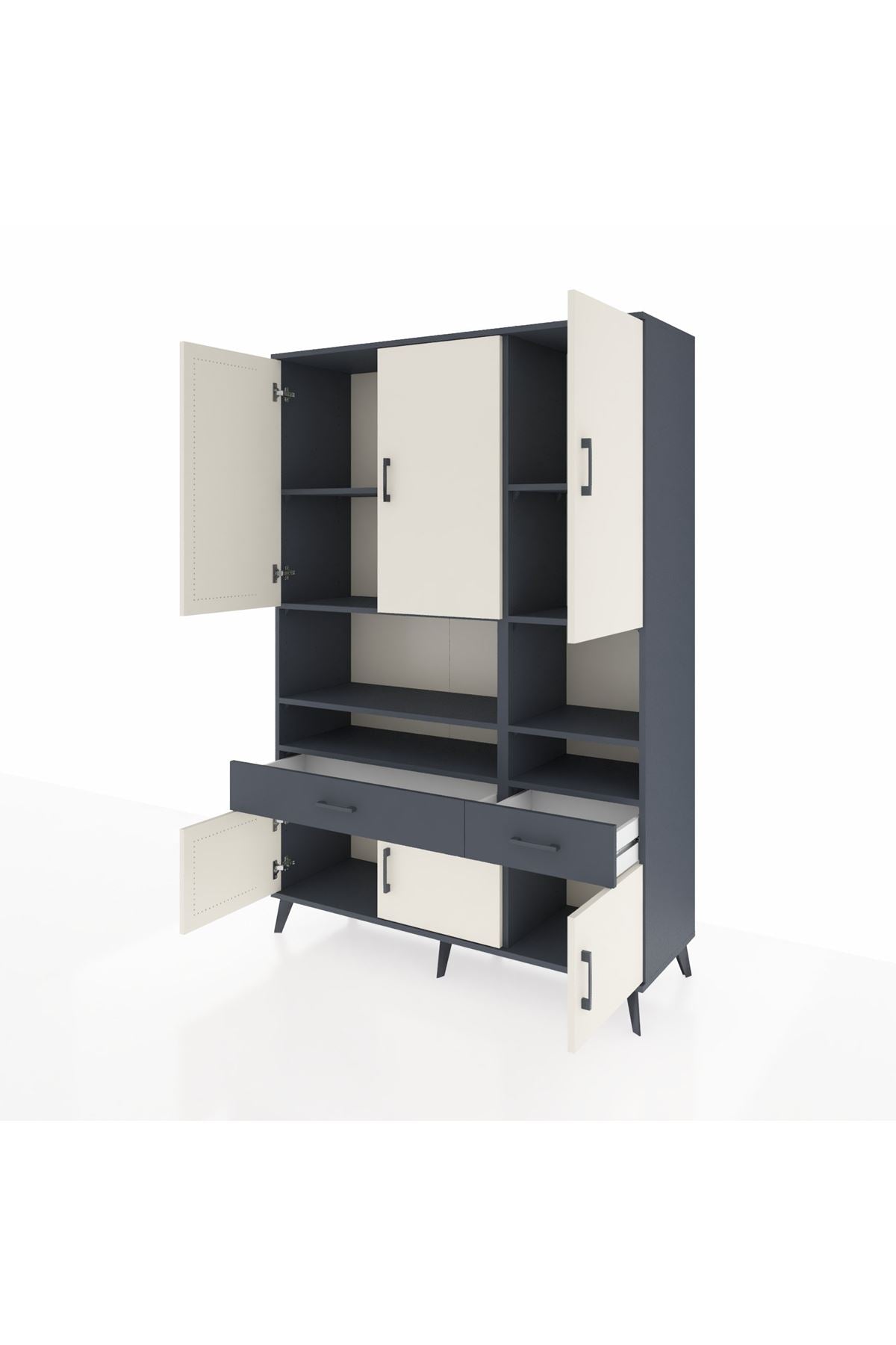 Hyperion Dolap 8 Raflı 2 Çekmeceli 6 Kapaklı 132x44x195 Antrasit-Aytaşı/Antrasit