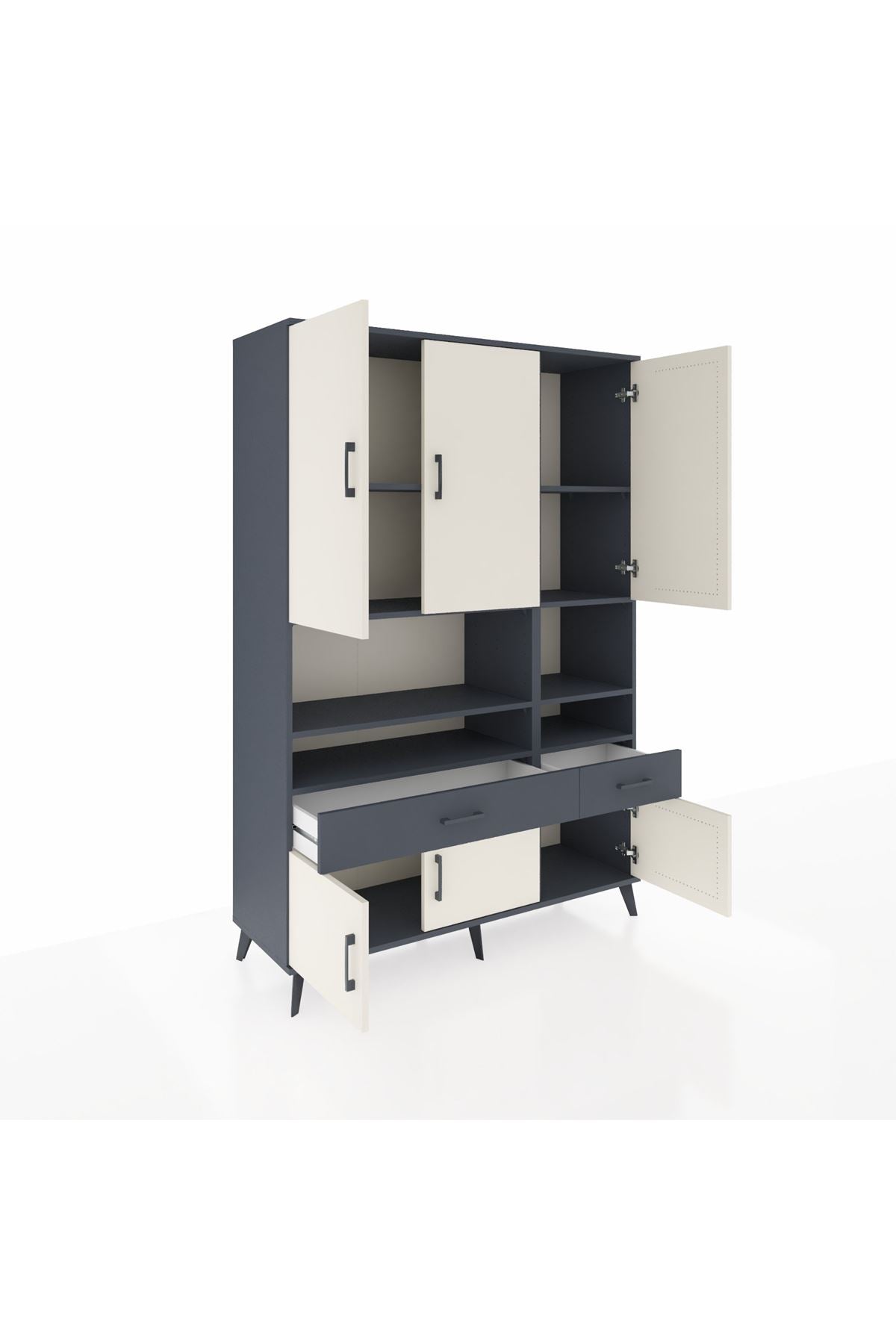 Hyperion Dolap 8 Raflı 2 Çekmeceli 6 Kapaklı 132x44x195 Antrasit-Aytaşı/Antrasit